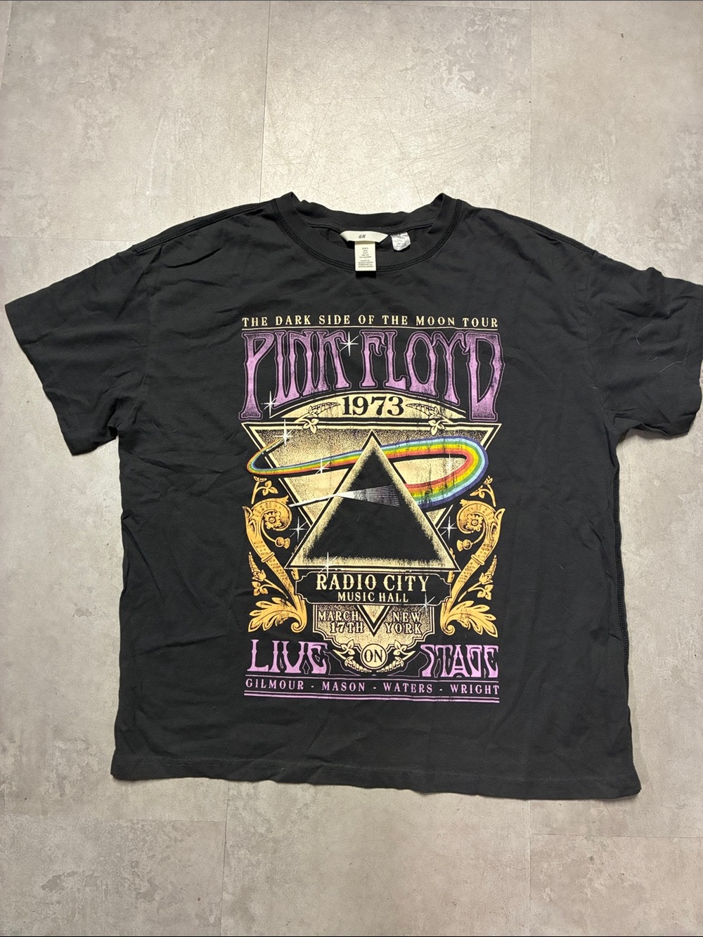 H&M Black Pink Floyd Graphic Tee with Purple & Gold Print